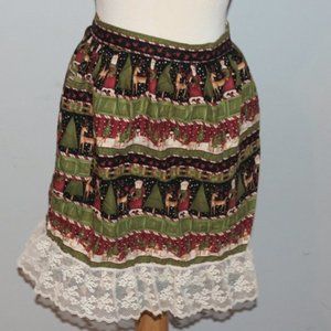 Homemade Santa ClausReindeer Lace Trimmed Apron EUC
